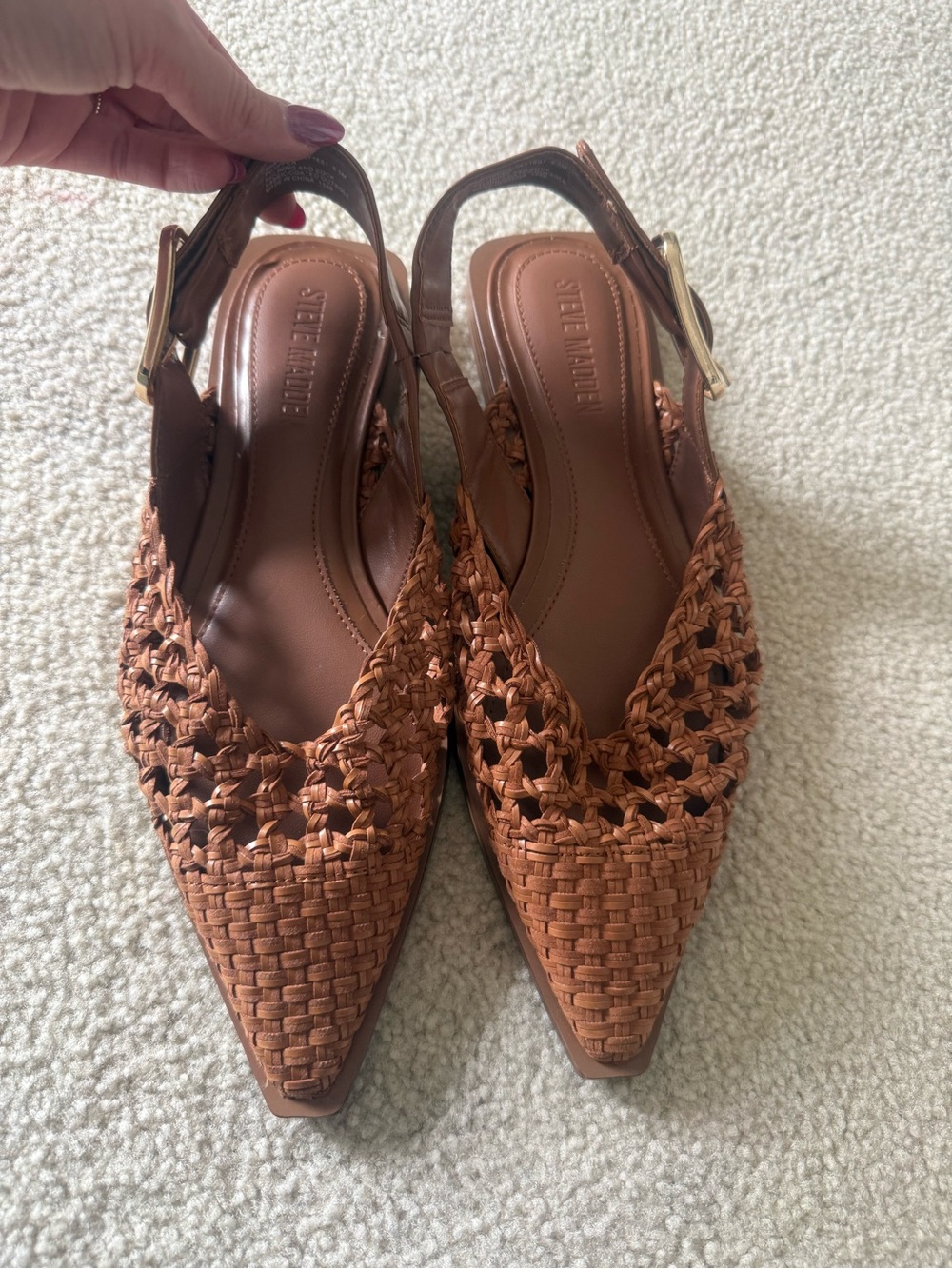 Steve Madden Tan Woven Slingback Pointed-Toe Mules
